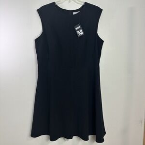 MM Lafleur Toi Dress Womens 3X Fit and Flare Textured Knit Black‎ Sleeveless New